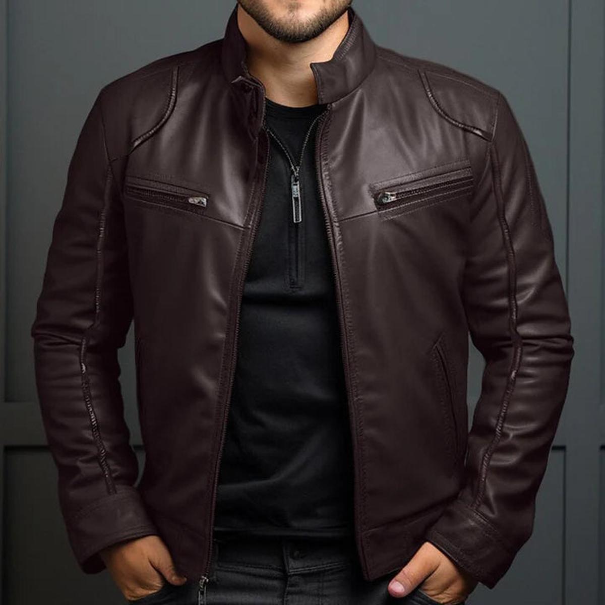 Herren Bikerjacke Reißverschluss Leder