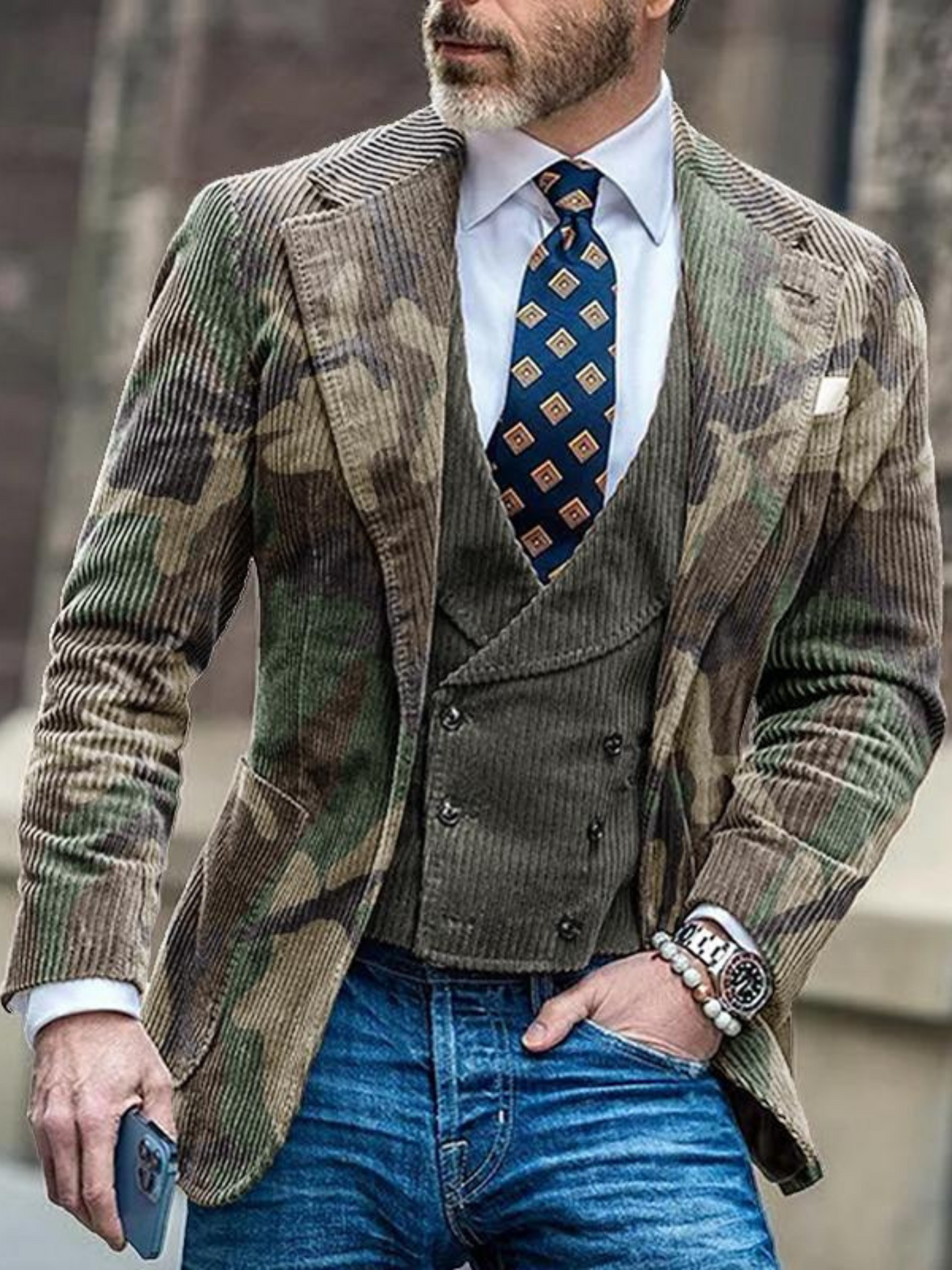 Herren Camouflage Blazer Lässiger Schnitt Grün