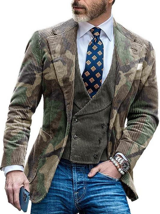 Herren Camouflage Blazer Lässiger Schnitt Grün - Norvielle