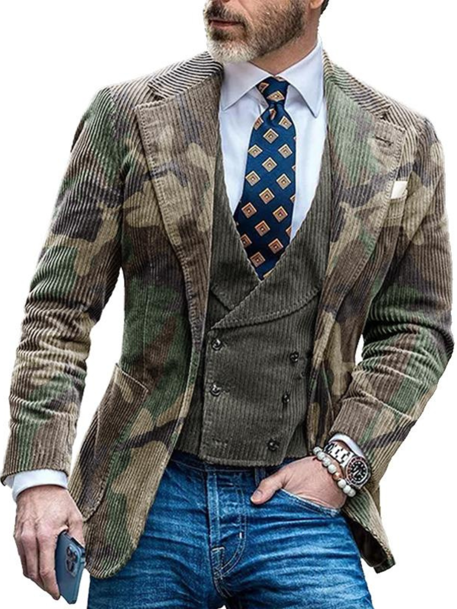 Norvielle Herren Camouflage Blazer Lässig Grün - Norvielle