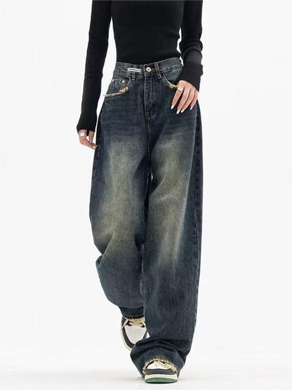 Herren Baggy Jeans Wasch-Effekt Relaxed Fit