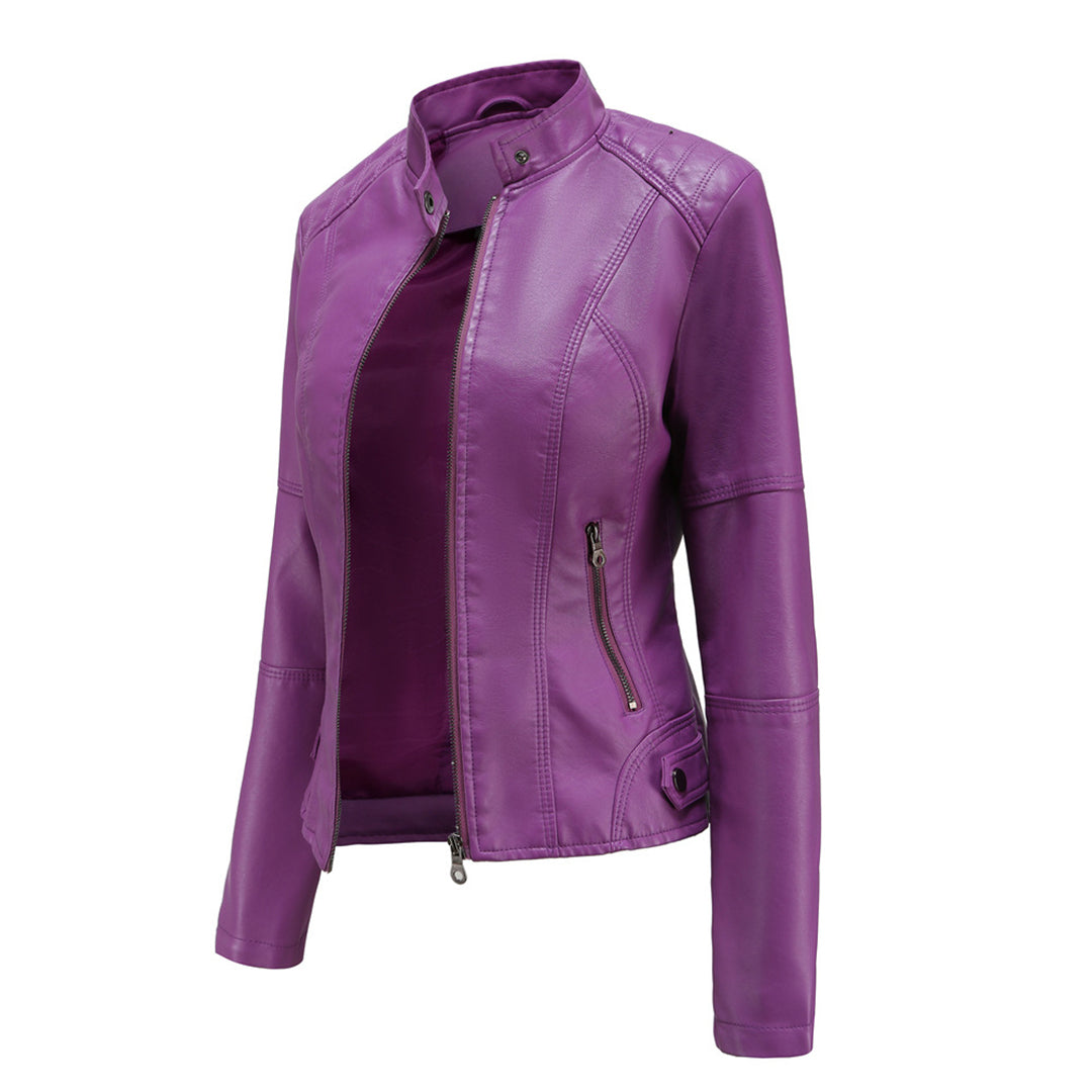 Damen Bikerjacke Kunstleder Reißverschluss