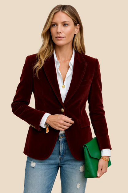 Damen Samt Blazer Reverskragen Elegant
