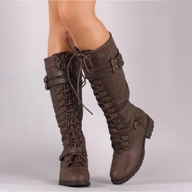 Norvielle Damen Retro Schnürstiefel Leder