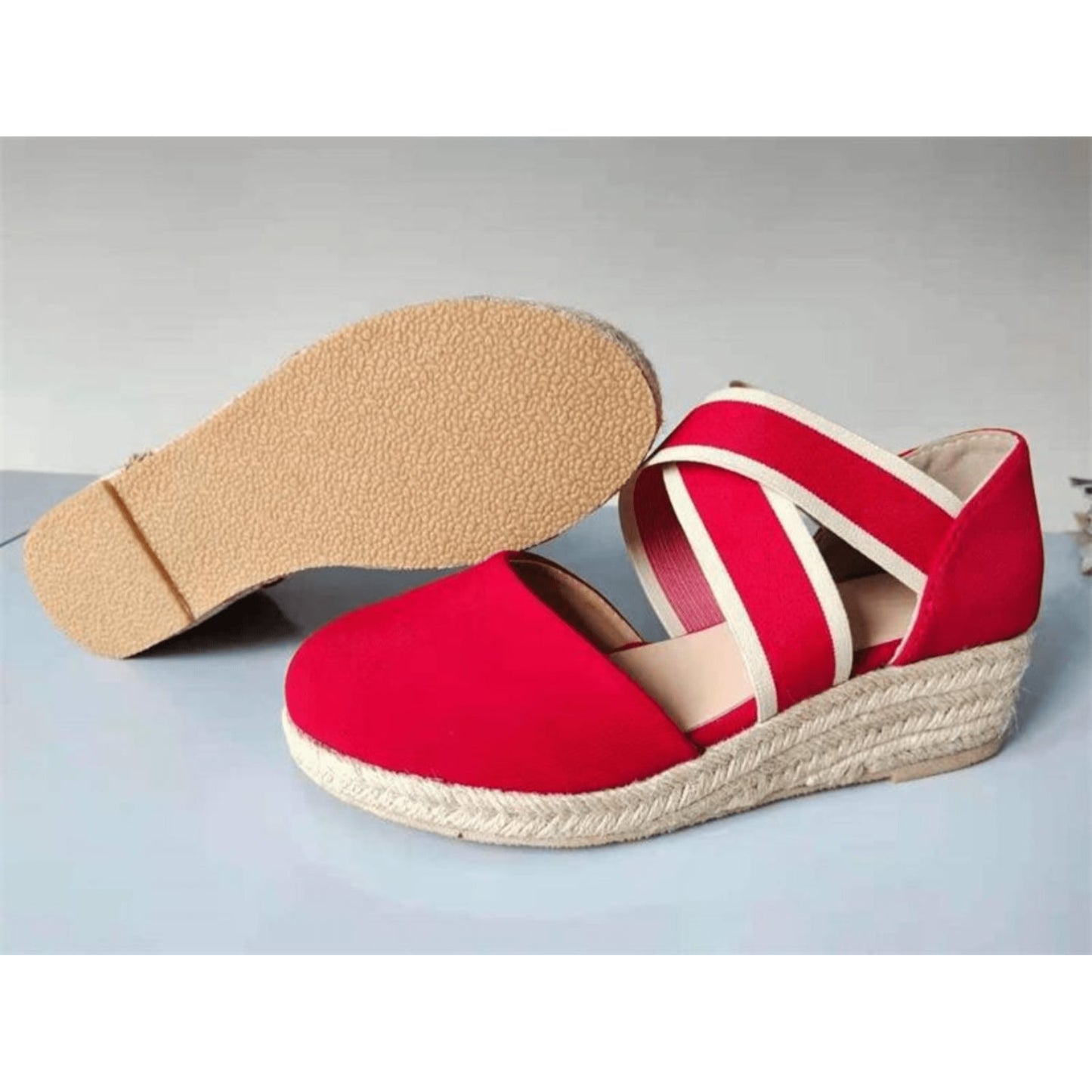 Norvielle Damen Espadrille Keilsohle Geflochtenes Seil Beige