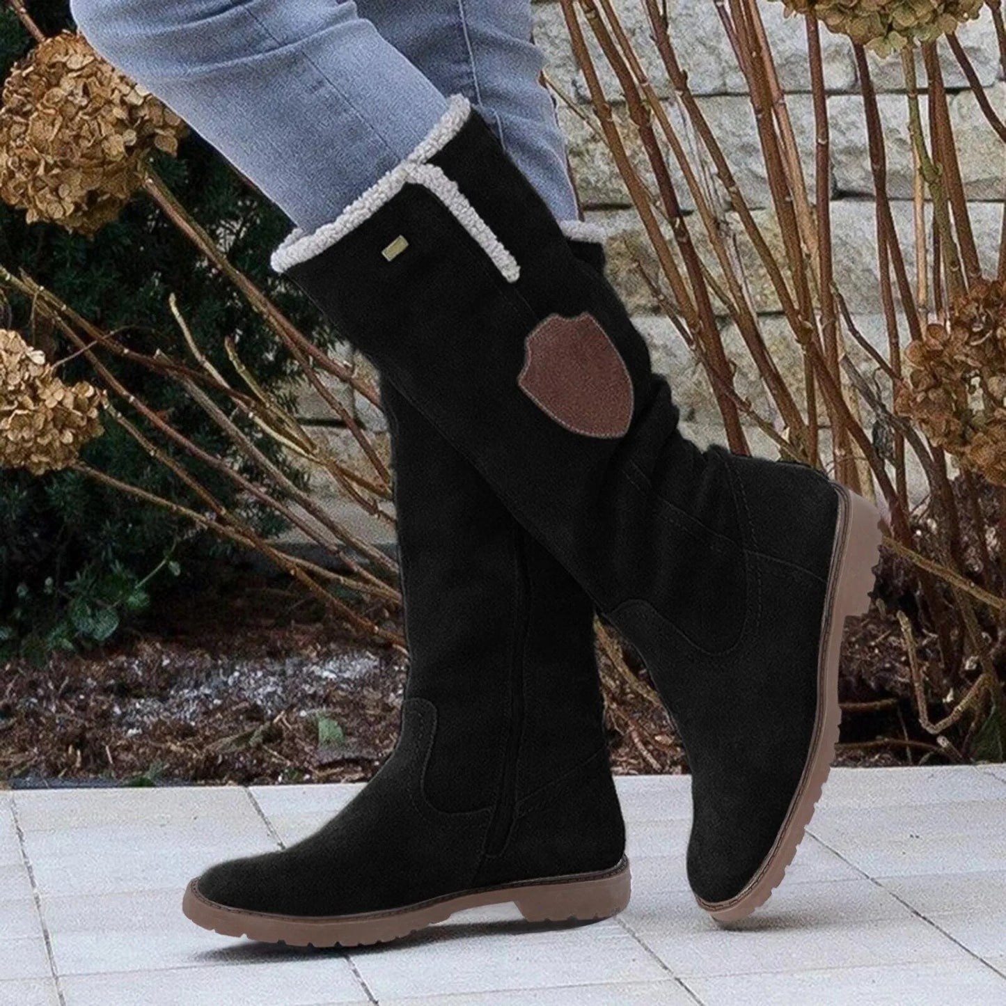 Damen Knöchelhohe Stiefel Wildleder Kunstfellfutter Schwarz - Norvielle
