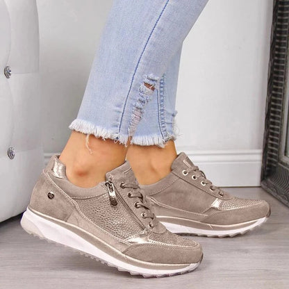 Damen Plateau-Schnürsneaker Strass Glitzer Schwarz - Norvielle