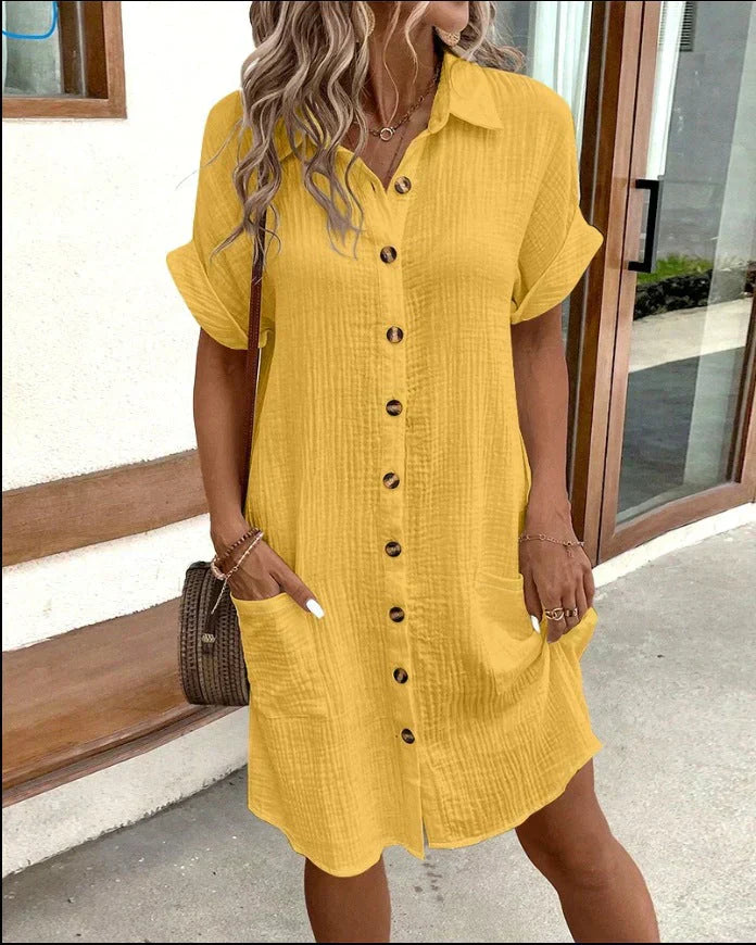 Damen Blusenkleid aus Baumwolle Leicht mit Knöpfen Sommerlich