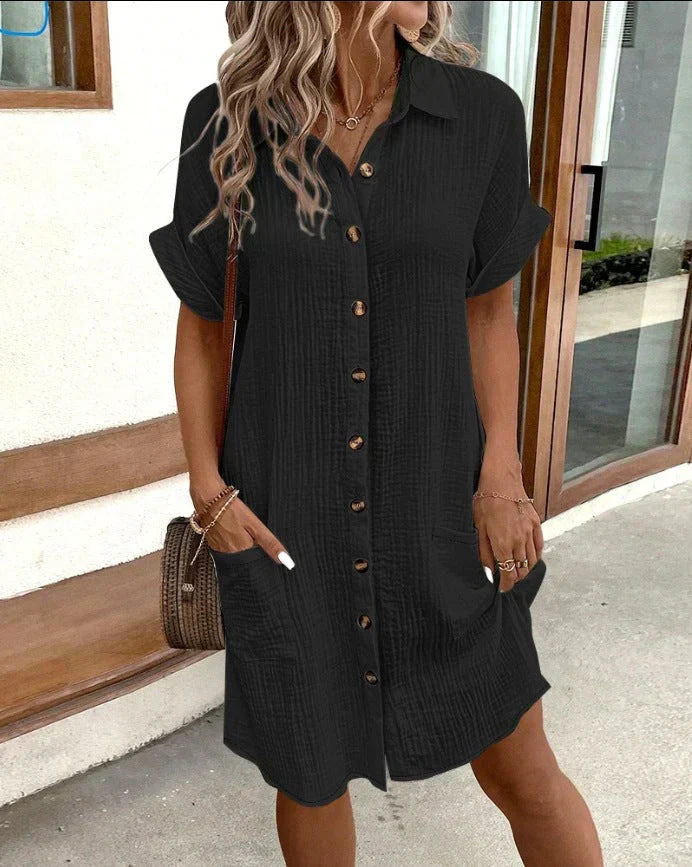 Damen Blusenkleid aus Baumwolle Leicht mit Knöpfen Sommerlich