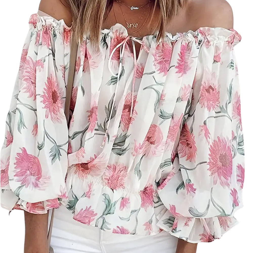 Damenbluse Schulterfrei Langärmlig Floralmuster Sommerbluse