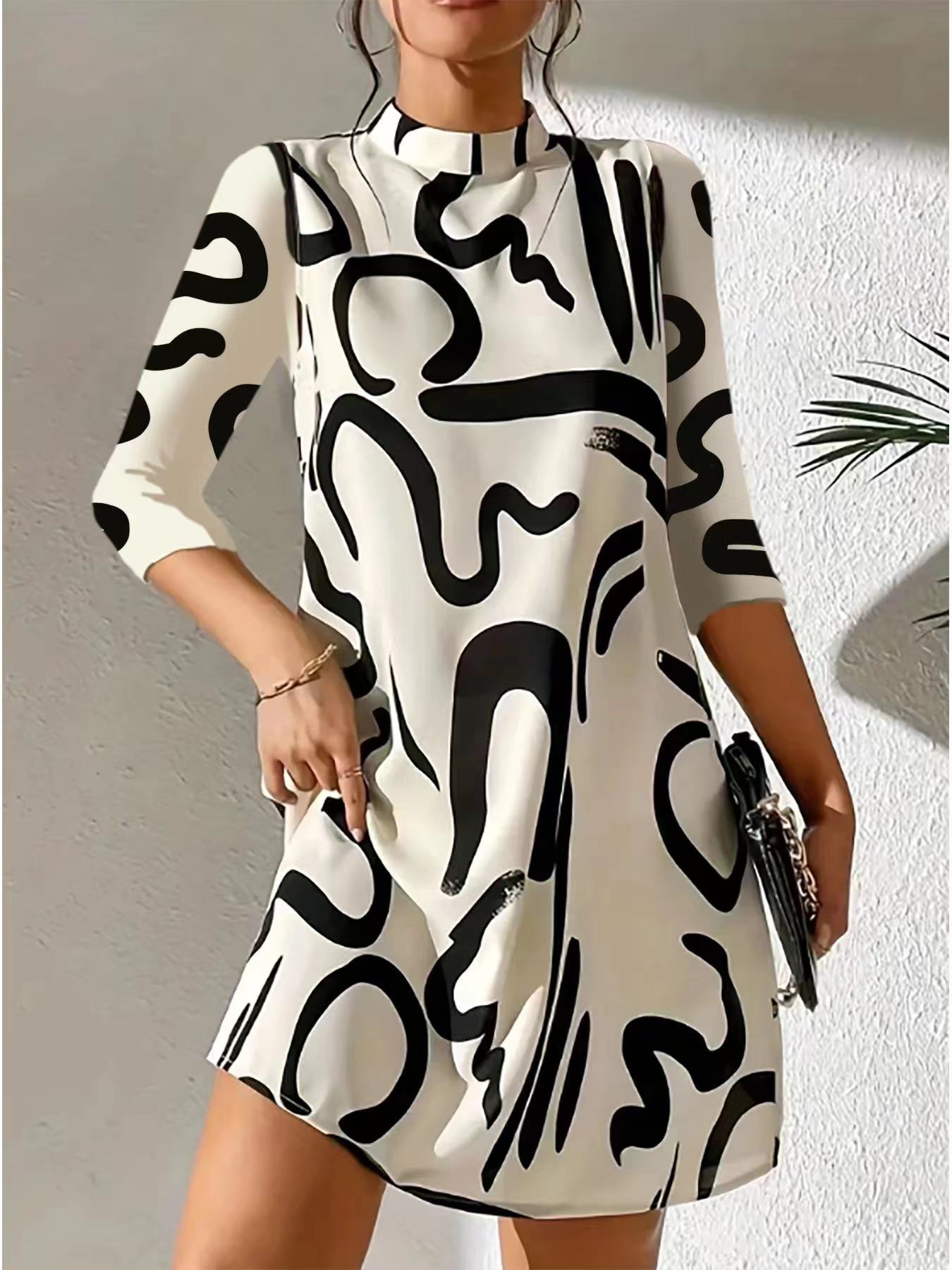 Damen Abendkleid 3/4 Arm Rundhals