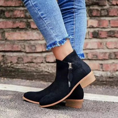 Damen Stiefeletten Wildleder Niedriger Blockabsatz Rund Zehe