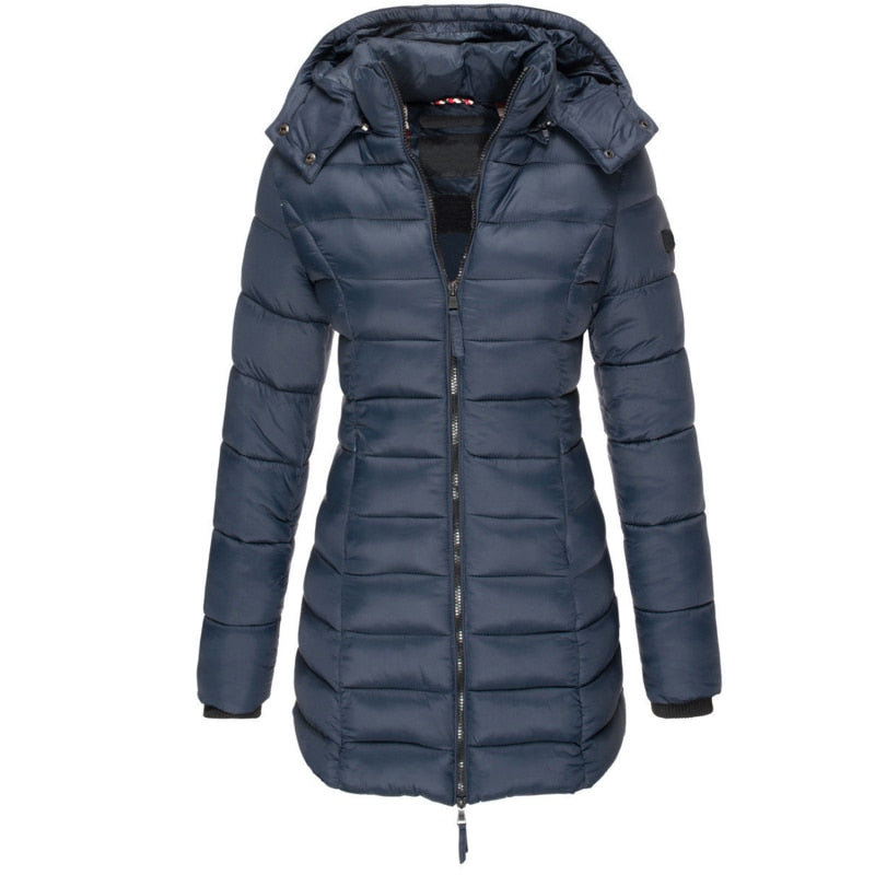 Damen Winterparka Lang Gefüttert Mit Kapuze Schwarz - Norvielle