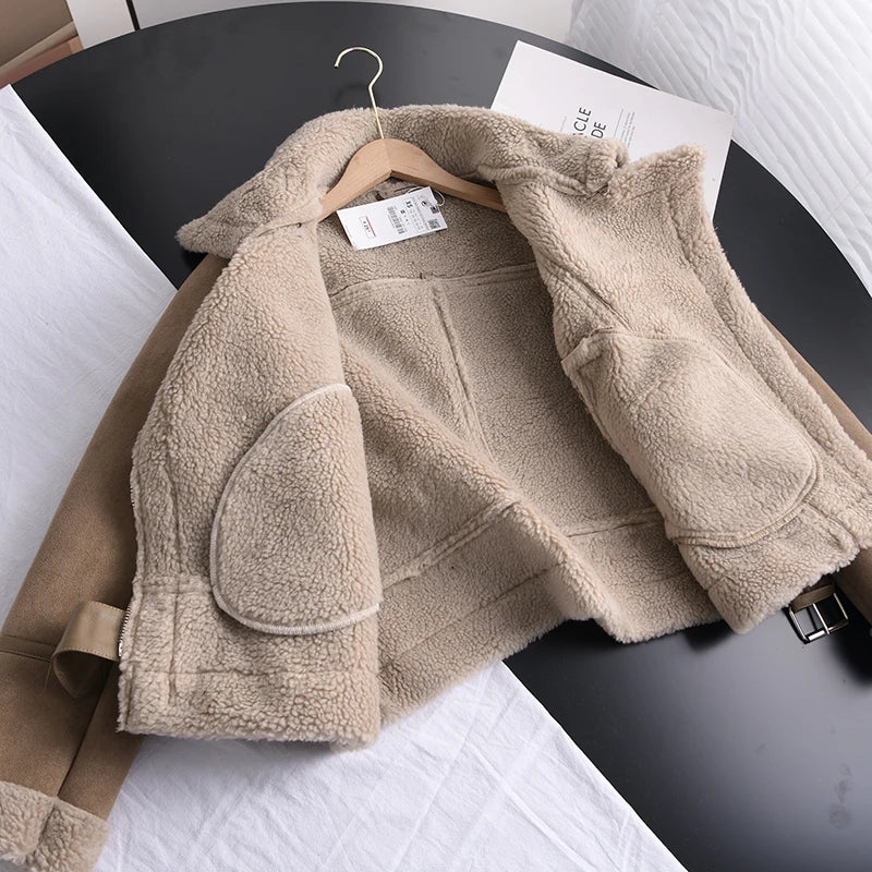 Damen Bikerjacke Kurz Fleece