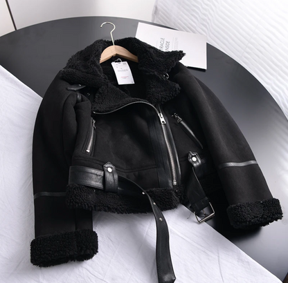 Damen Bikerjacke Kurz Fleece