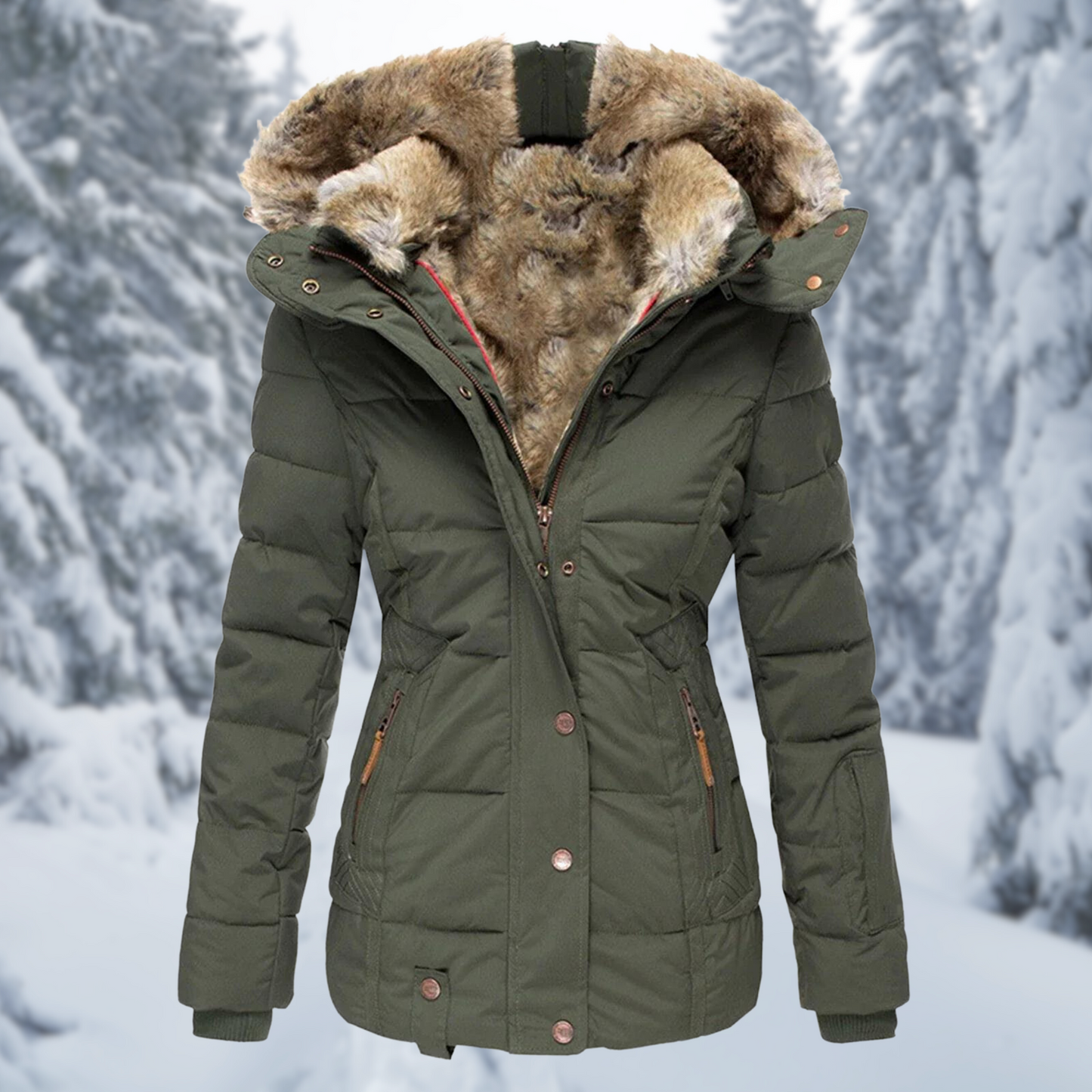 Damen Winterjacke Pelzkragen Warm Futterjacke Elegantes Design