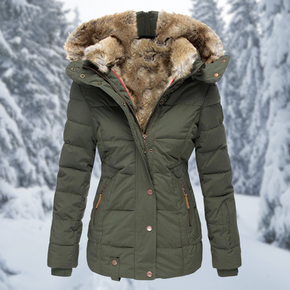 Damen Winterjacke Pelzkragen Warm Futterjacke Elegantes Design