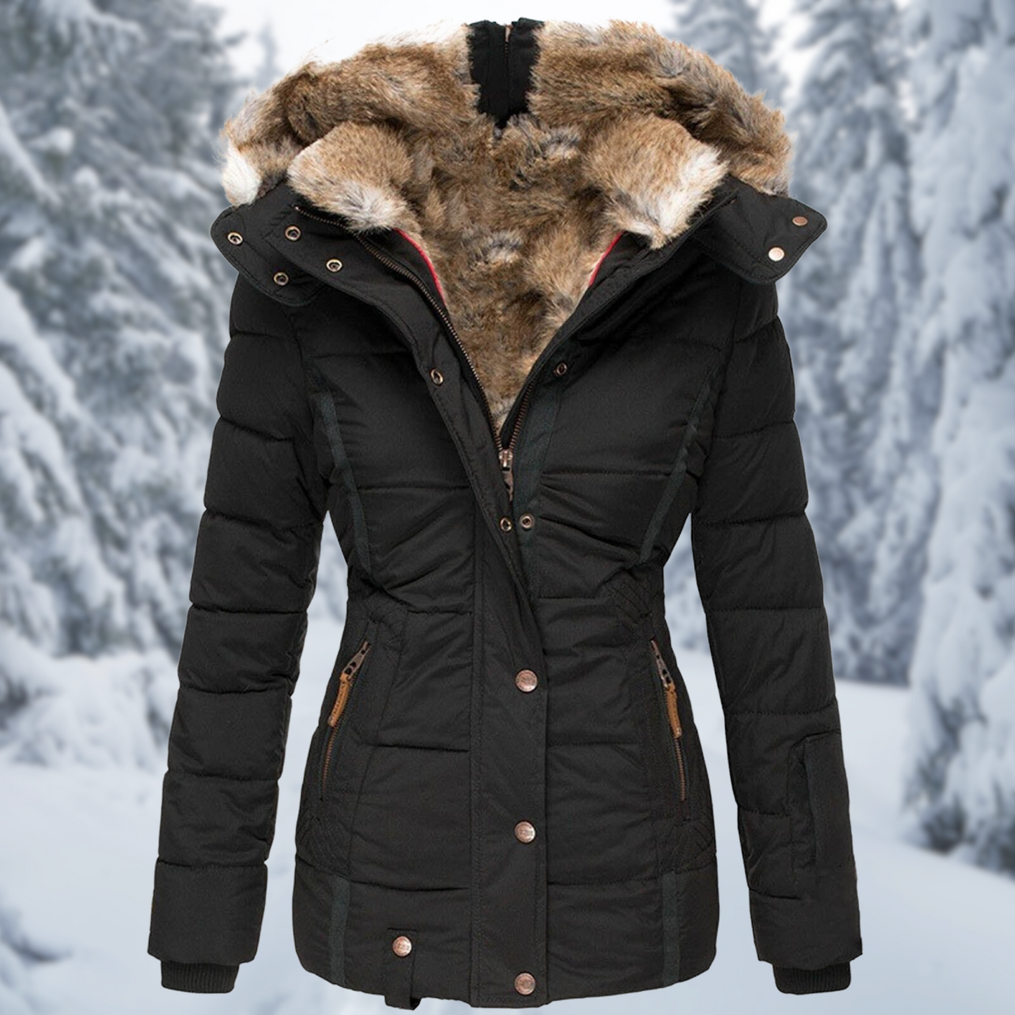 Damen Winterjacke Pelzkragen Warm Futterjacke Elegantes Design