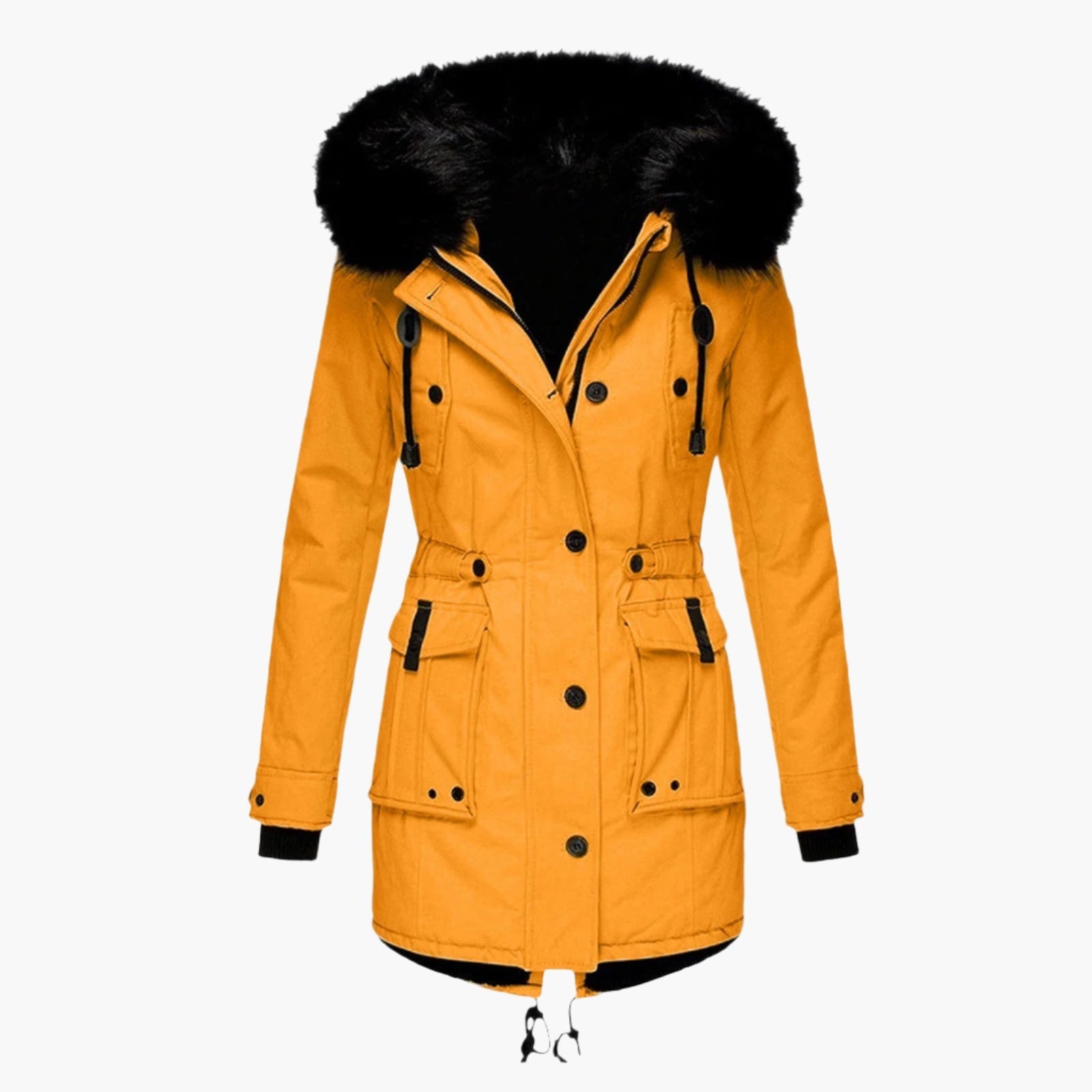 Damen Longline Winterjacke Warm Kapuzenjacke Schwarz - Norvielle