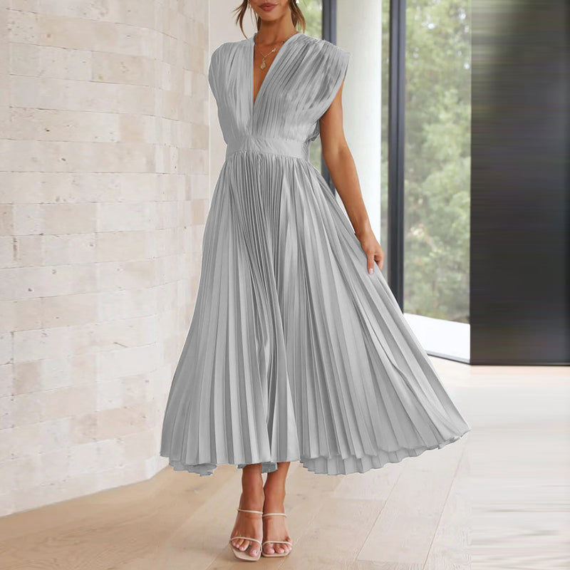 Damen Hochzeitsgastkleid Plissiert V-Ausschnitt Midi - Eveloria