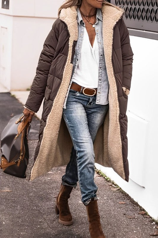 Damen Winterjacke Lang Wendebar Teddyfutter Warm - Norvielle