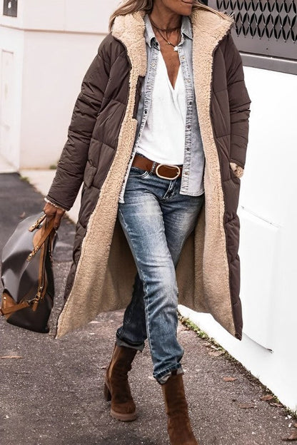 Damen Winterjacke Lang Wendebar Teddyfutter Warm - Norvielle