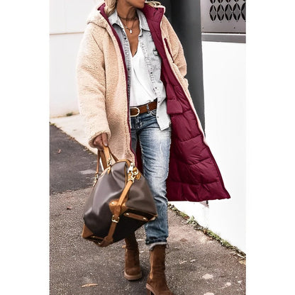 Damen Winterjacke Lang Wendebar Teddyfutter Warm