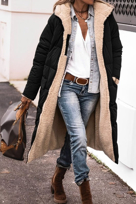 Damen Winterjacke Lang Wendebar Teddyfutter Warm