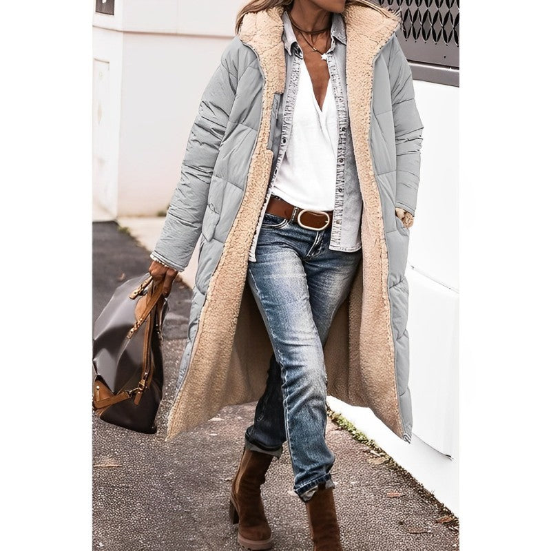 Damen Winterjacke Lang Wendebar Teddyfutter Warm