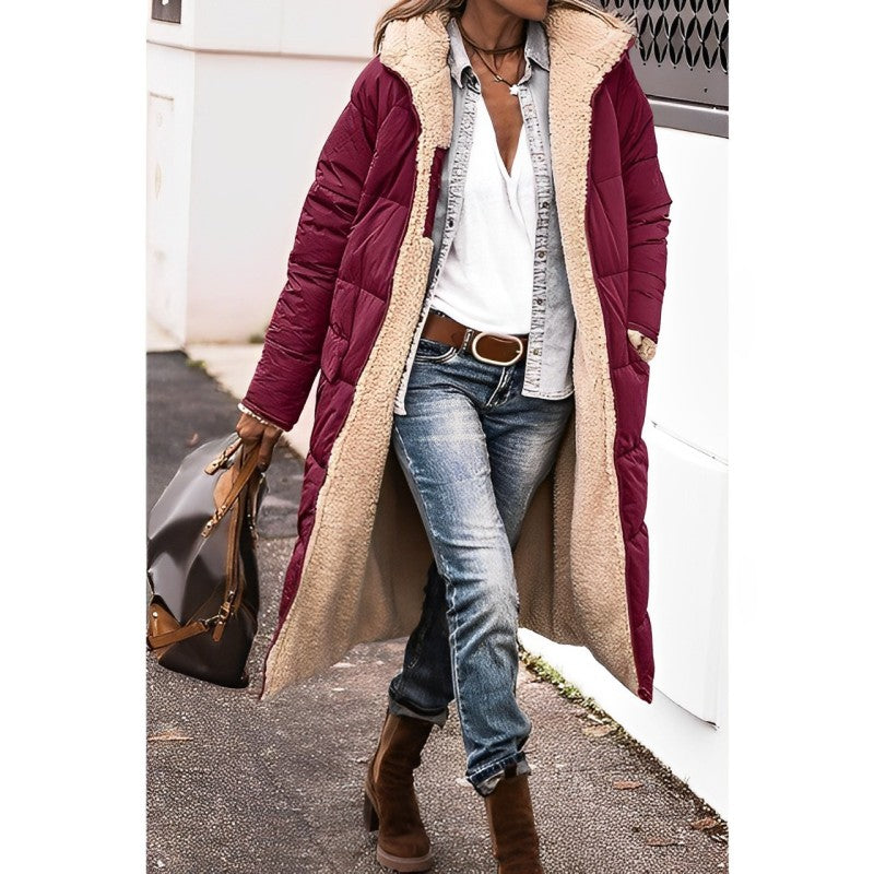 Damen Winterjacke Lang Wendebar Teddyfutter Warm
