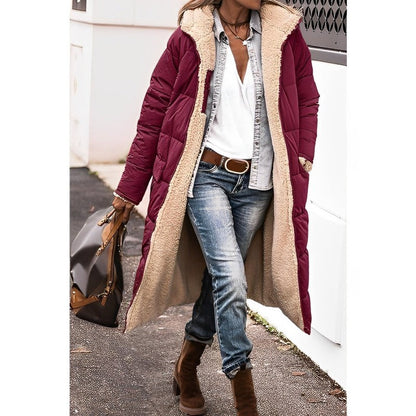 Damen Winterjacke Lang Wendebar Teddyfutter Warm