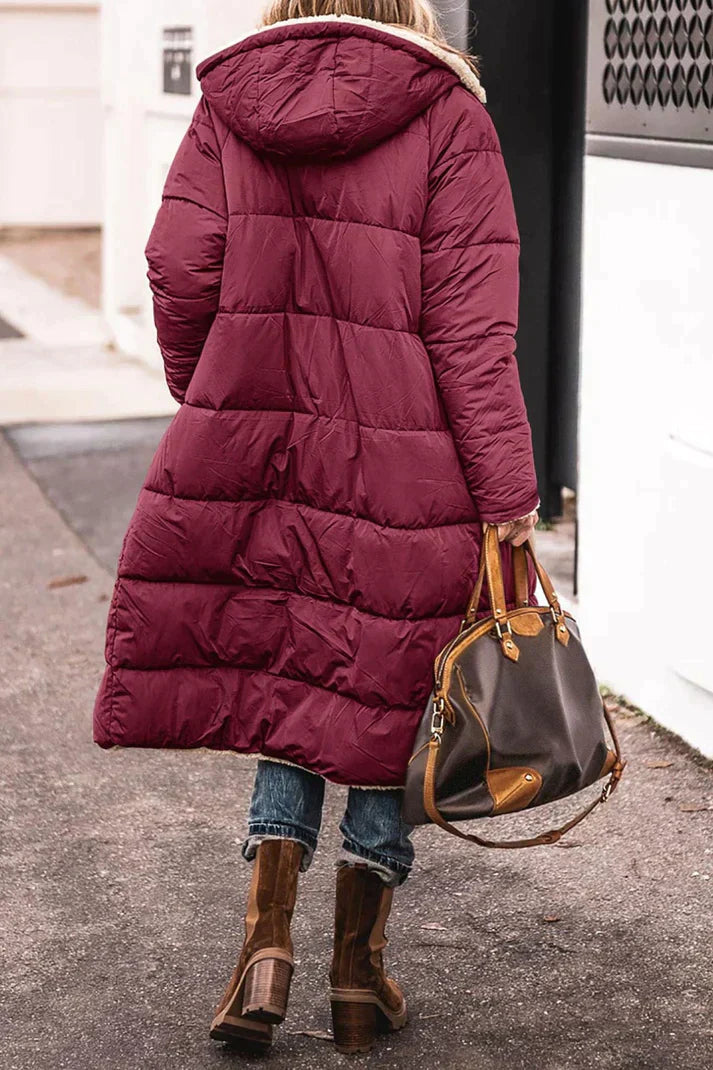 Damen Winterjacke Lang Wendebar Teddyfutter Warm