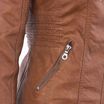 Damen Lederjacke Mit Kapuze Reißverschluss