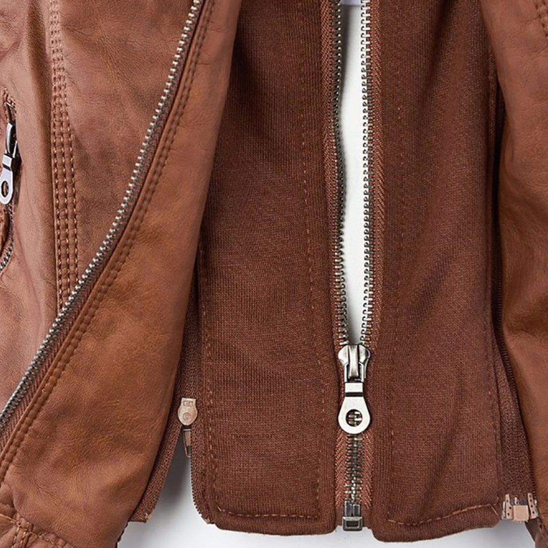 Damen Lederjacke Mit Kapuze Reißverschluss
