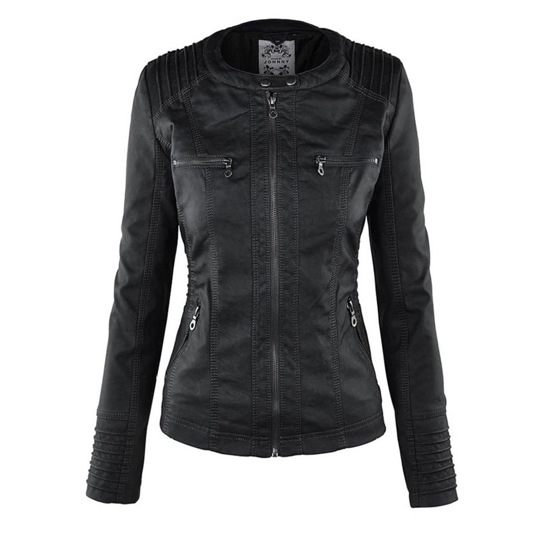 Damen Lederjacke Mit Kapuze Reißverschluss