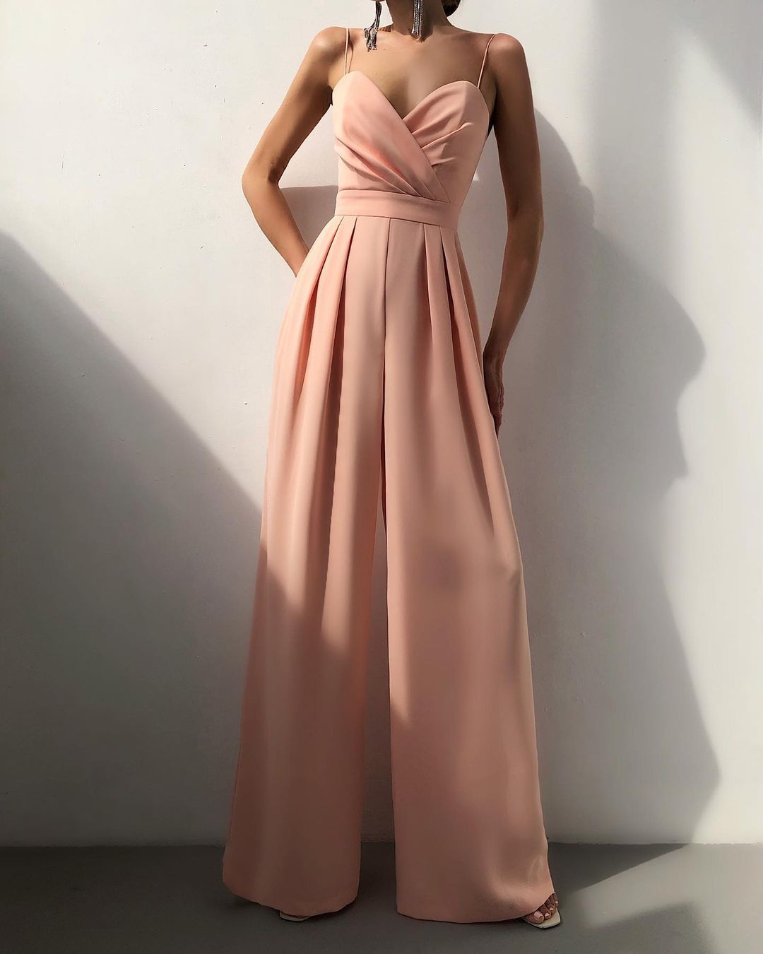 Damen Jumpsuit Weites Bein Spaghettiträger Falten