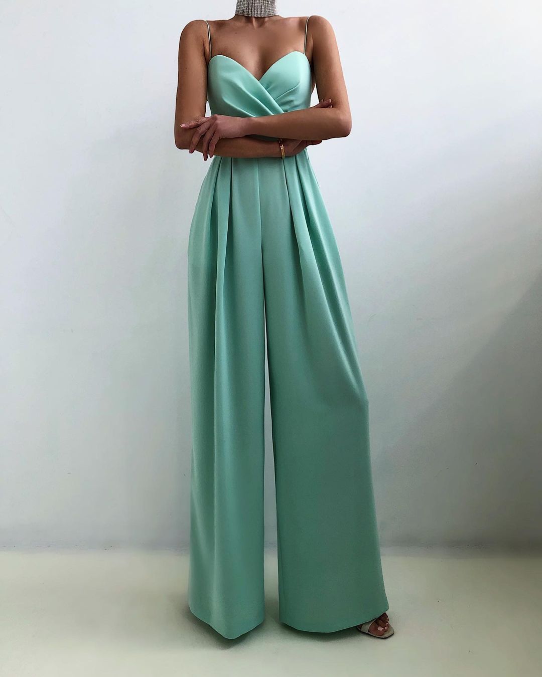 Damen Jumpsuit Weites Bein Spaghettiträger Falten