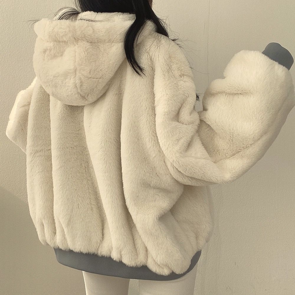 Damen Fleecejacke Umkehrbar Warme Winterjacke Mit Kapuze