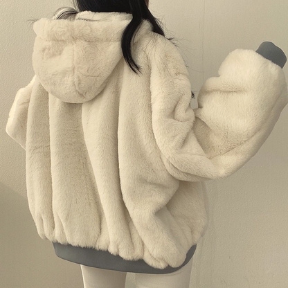 Damen Fleecejacke Umkehrbar Warme Winterjacke Mit Kapuze