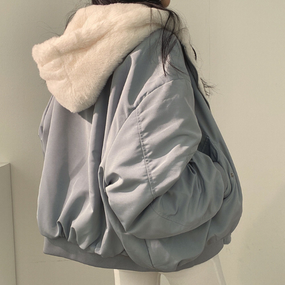 Damen Fleecejacke Umkehrbar Warme Winterjacke Mit Kapuze