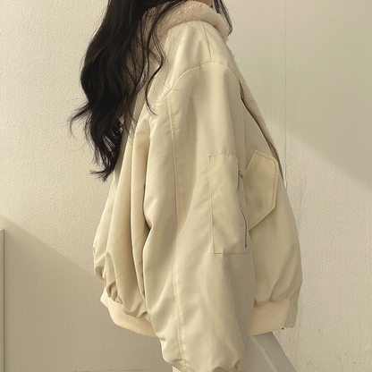 Damen Fleecejacke Umkehrbar Warme Winterjacke Mit Kapuze