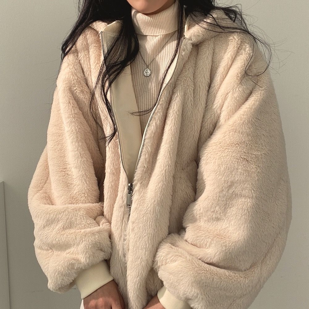 Damen Fleecejacke Umkehrbar Warme Winterjacke Mit Kapuze