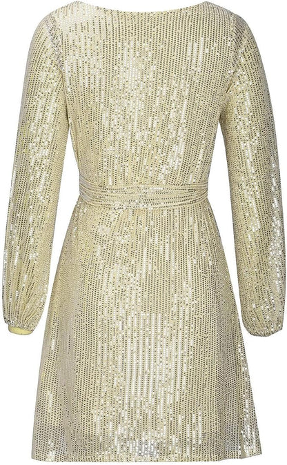 Damen Langarm Mini Kleid Festlich