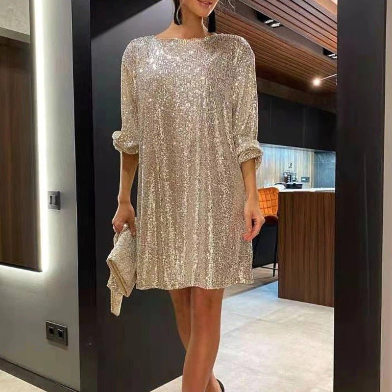 Damen Langarm Kleid Festlich Mini