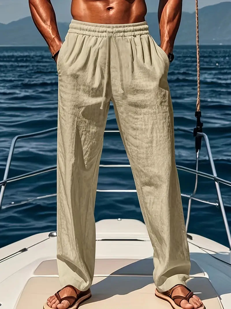 Herren Lange Leinenhose Sommer Beige
