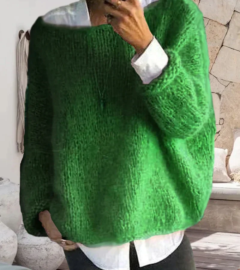 Damen Oversize Strickpullover Lang