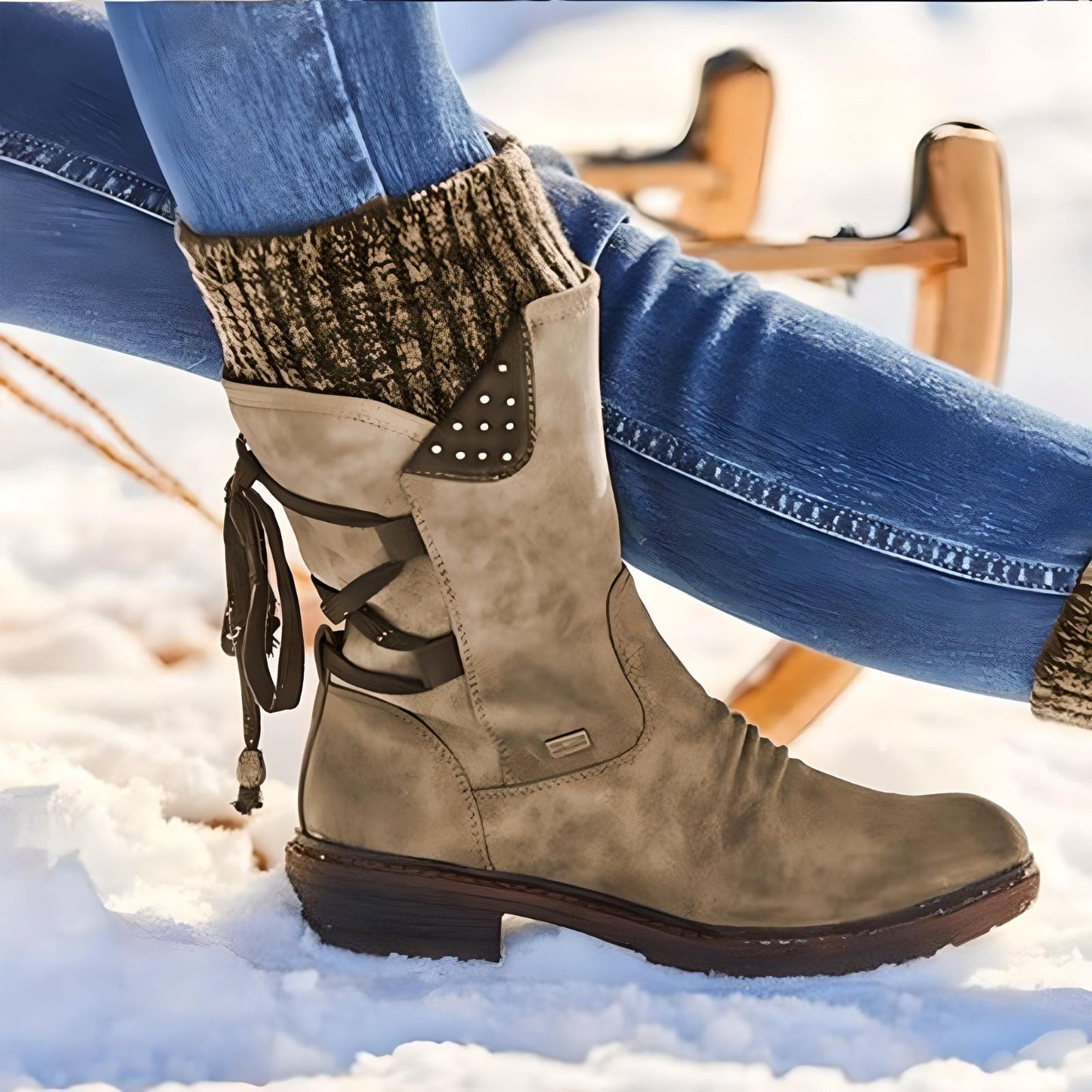 Norvielle Damen Winterschuhe Schneestiefel Schnürsenkel