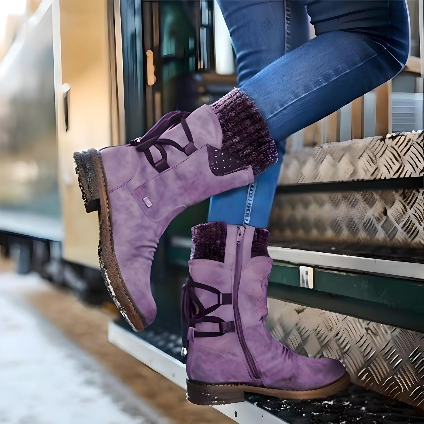 Norvielle Damen Winterschuhe Schneestiefel Schnürsenkel
