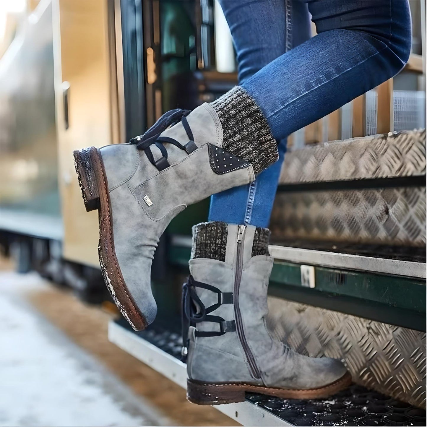Norvielle Damen Winterschuhe Schneestiefel Schnürsenkel