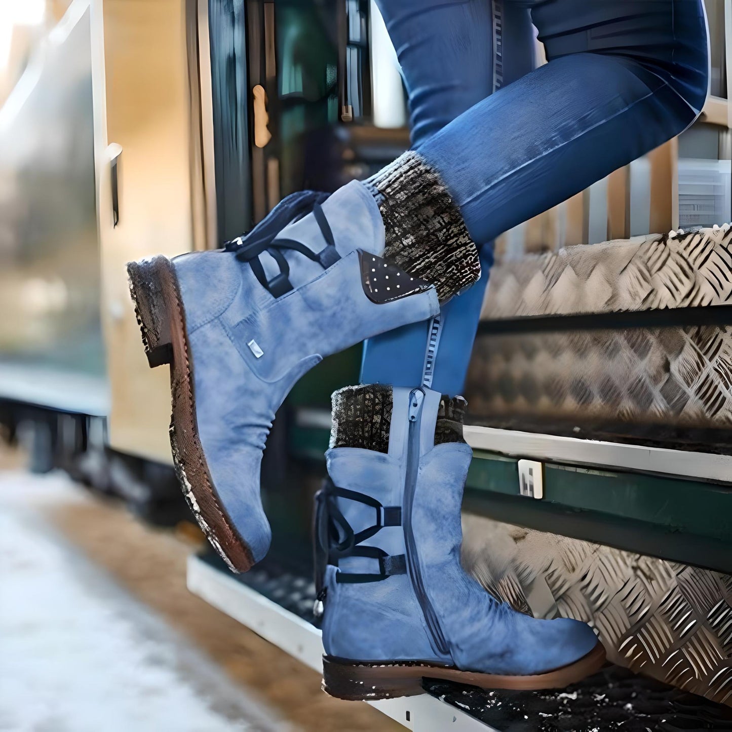 Norvielle Damen Winterschuhe Schneestiefel Schnürsenkel
